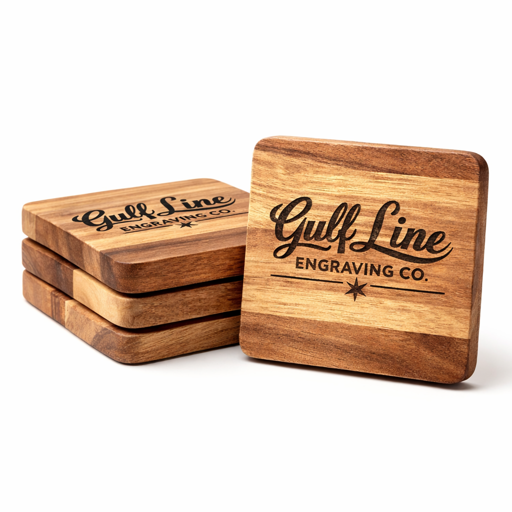 Laser Engraved Acacia Wood Coasters – Set of 4