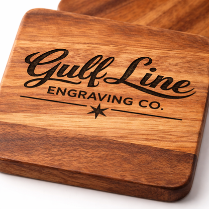 Laser Engraved Acacia Wood Coasters – Set of 4