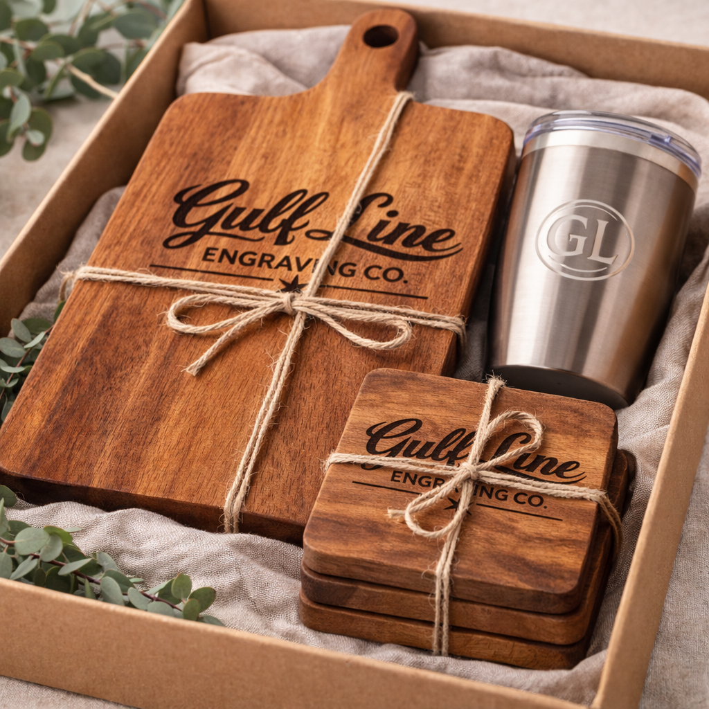 Laser Engraved Acacia Wood Coasters – Set of 4