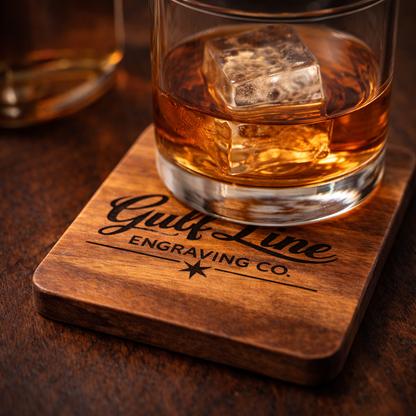 Laser Engraved Acacia Wood Coasters – Set of 4